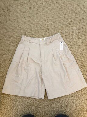Maeve Light Beige Pleated High-Waist Shorts